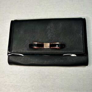 Ted Baker Clutch in Black with Rose Gold Bow, Lined in Black and White Floral